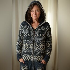 TALISMAN Fair Isle Hooded Duster Cardigan